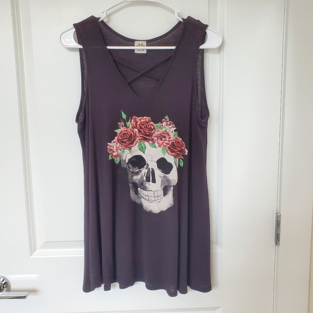 Pink Foot Black Skull with Roses Tunic